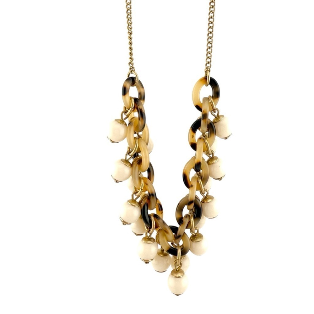 NWT J. Crew Tortoise Shell Gold and Cream Statement Necklace - Picture 5 of 6